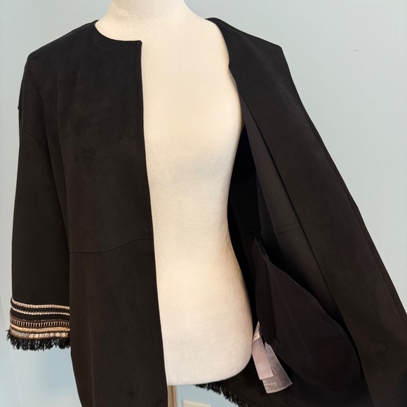 Zara Jacket Blazer‎ Beaded Detail Open Front Black Size S - Picture 4 of 8
